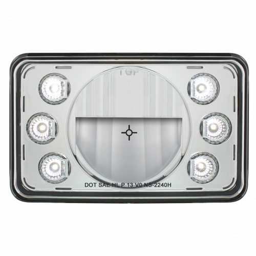 ULTRALIT - 4" X 6" Rectangular LED Crystal Headlight With 6 White LED Position Light - High Beam