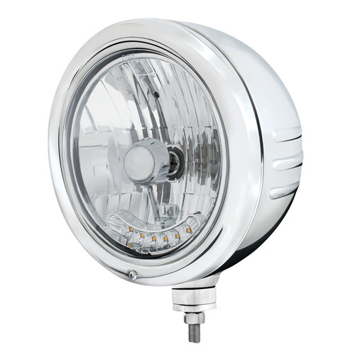 Stainless Classic Embossed Stripe Headlight Housing With 6 Amber LED Crystal Halogen Headlight