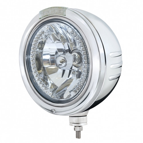 Stainless Steel Bullet Embossed Stripe Headlight H4 With White LED & Dual Mode LED Signal - Clear Lens