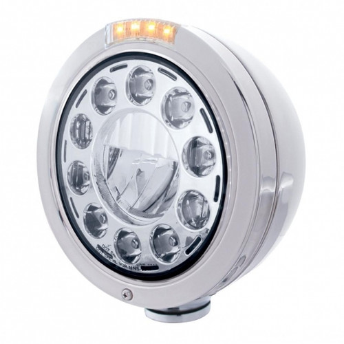 Stainless Bullet Classic Headlight 11 LED Bulb With Dual Mode LED Signal - Clear Lens