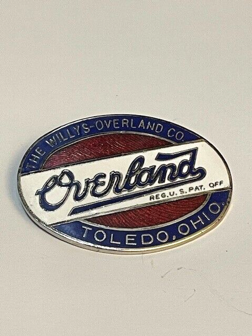 Willys Overland Radiator Emblem 1.3" High by 2.0" Wide w/ Mtng Stud VINTIQUE
