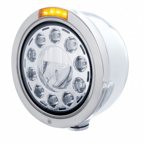 United Pacific Stainless Steel Headlight For Peterbilt 359 – Bullet Half-Moon With LED Turn Signal-925808