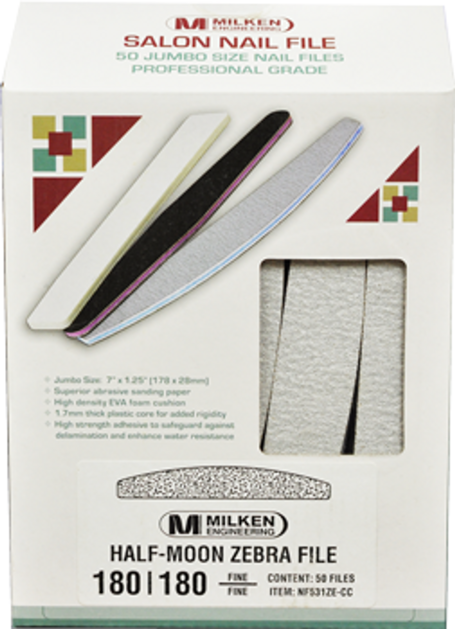 Berkeley Half Moon Zebra Nail File - 50 Files - 180/180 grit