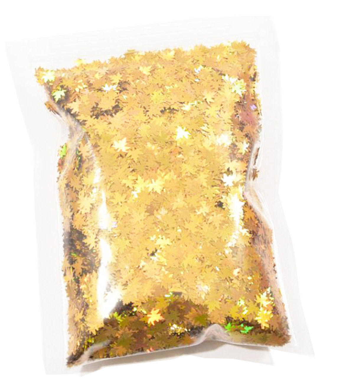 NDi beauty Nail Art Holographic Glitter Flakes Sparkly Gold Maple Leafs - 10g