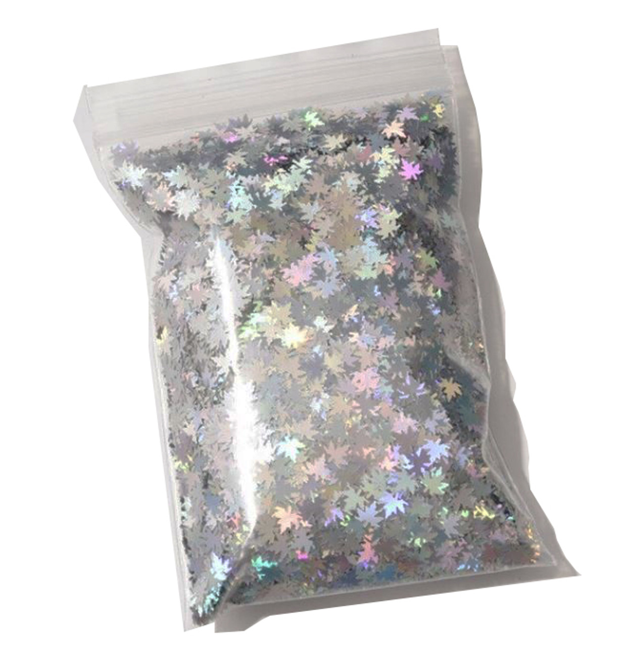 NDi beauty Nail Art Holographic Glitter Flakes Sparkly Silver Maple Leafs - 10g
