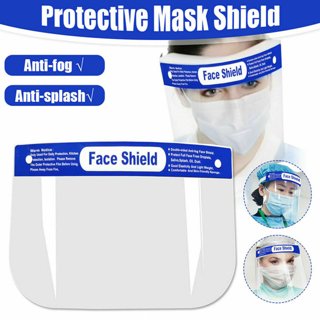 Disposable Face Shields, 13" x 8-3/4", Blue/Clear, Pack Of 10 Shields
