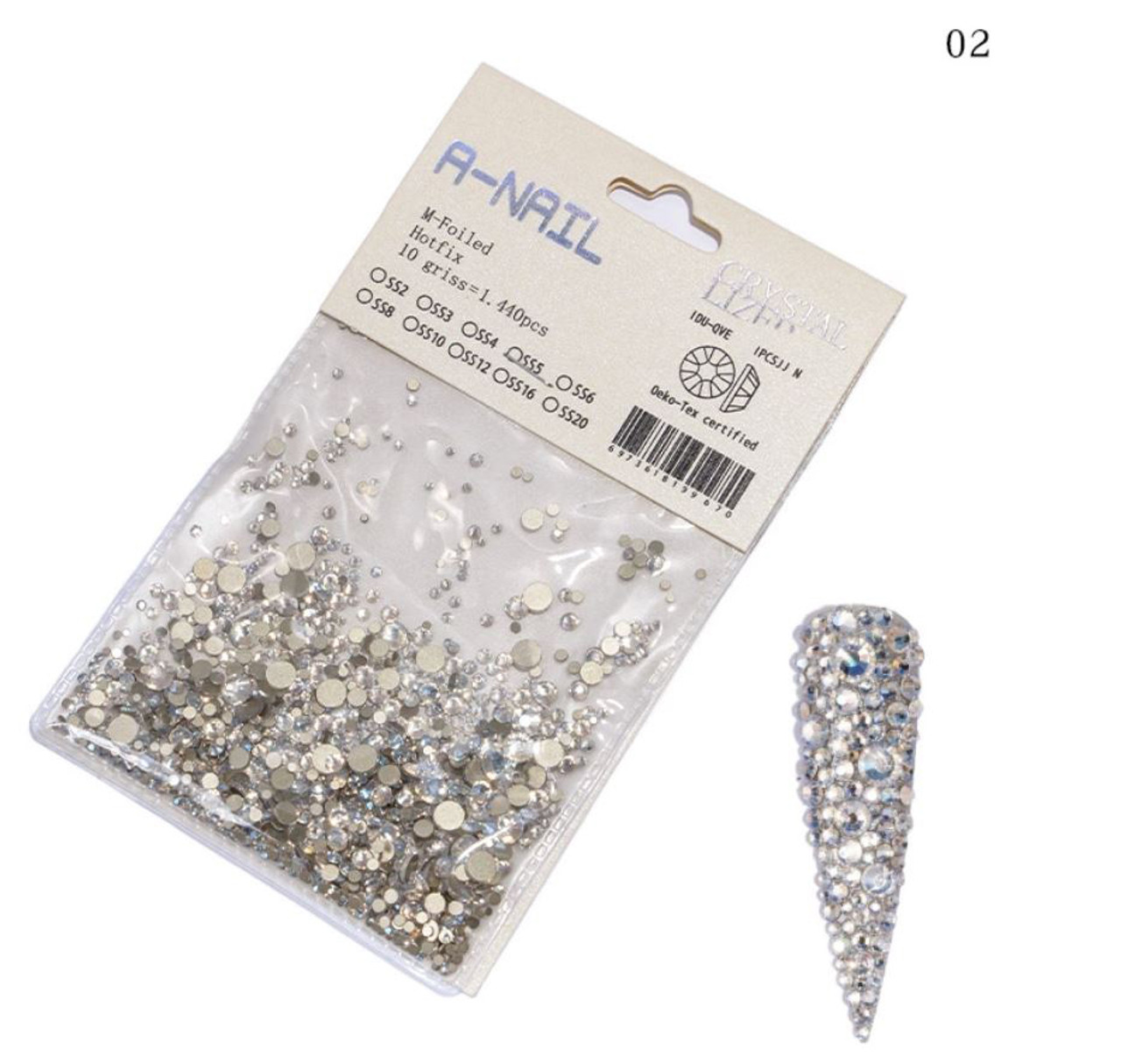 NDi beauty Crystallized HotFix Rhinestones FlatBack Mix Sizes AB Crystal - 1440 pcs