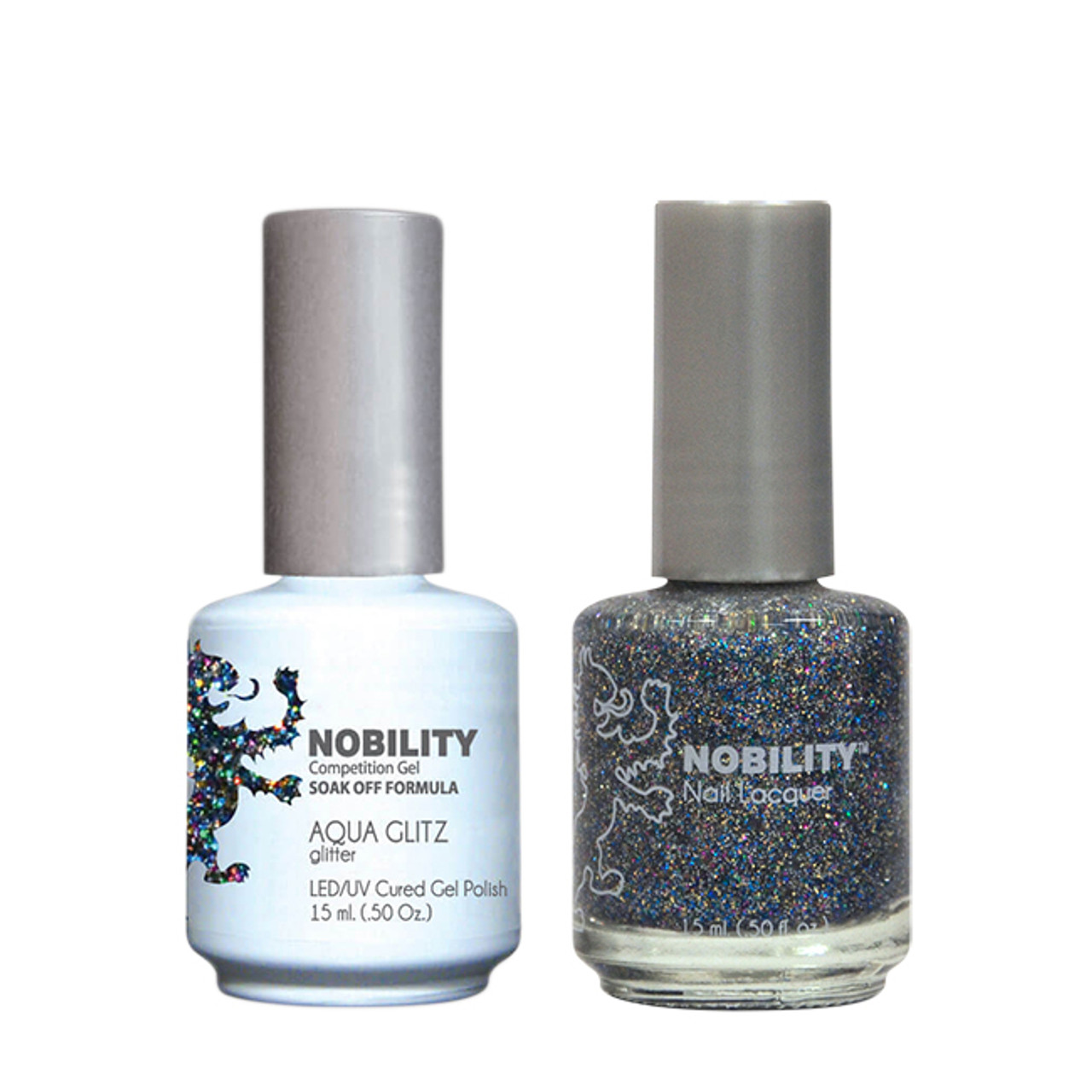 LeChat Nobility Gel Polish & Nail Lacquer Duo Set Aqua Glitz - .5 oz / 15 ml