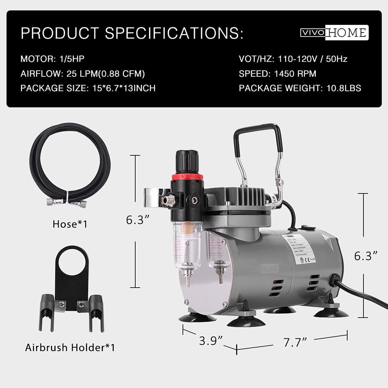 Professional Airbrushing System with 1/5 HP Air Compressor and 1 Airbrush Kit