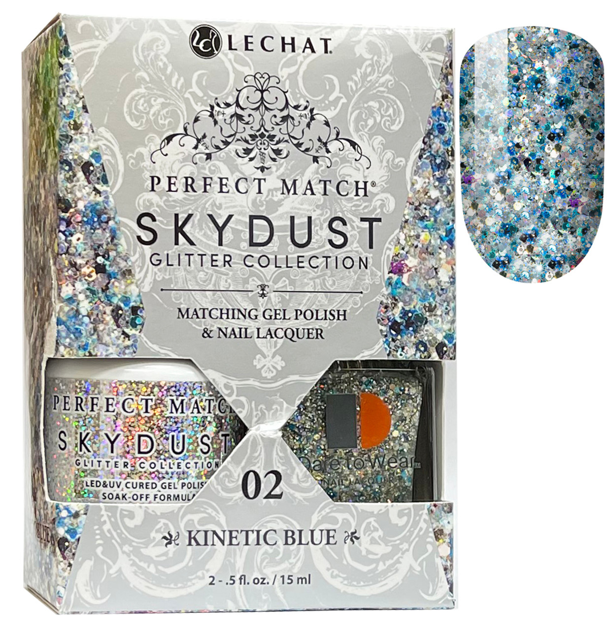 LeChat Perfect Match Sky Dust Glitter  Gel Polish + Nail Lacquer Kinetic Blue - 5 oz