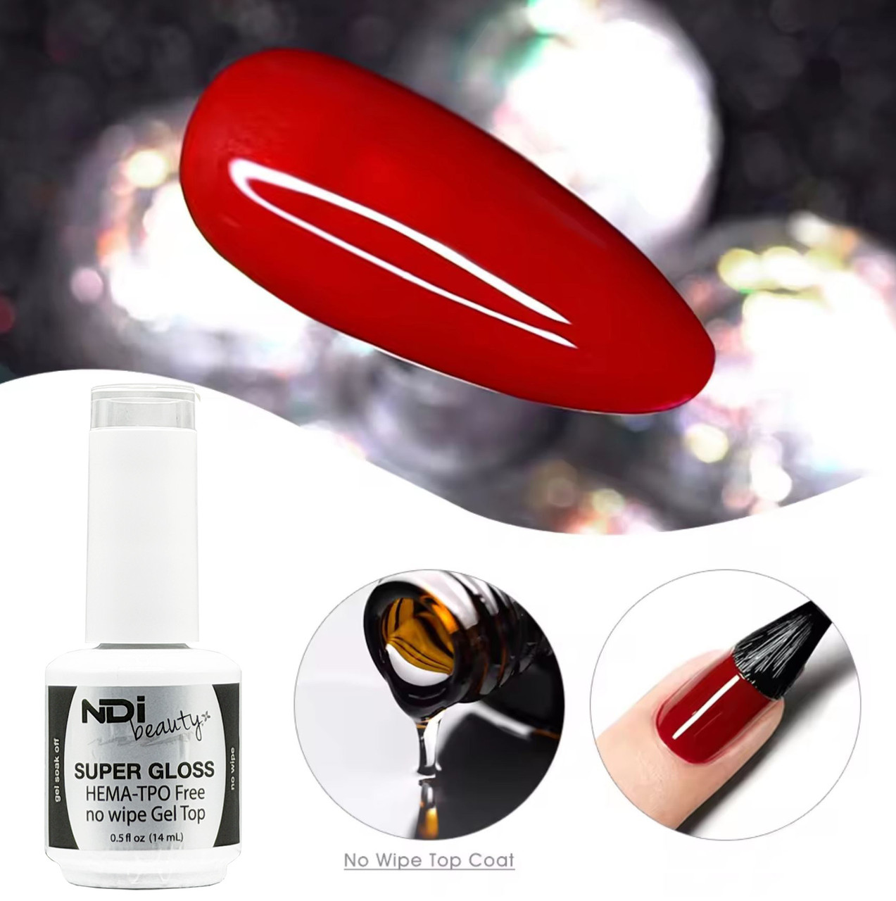 NDi beauty HEMA & TPO - Free Super Gloss No Wipe Gel Top - .5 oz
