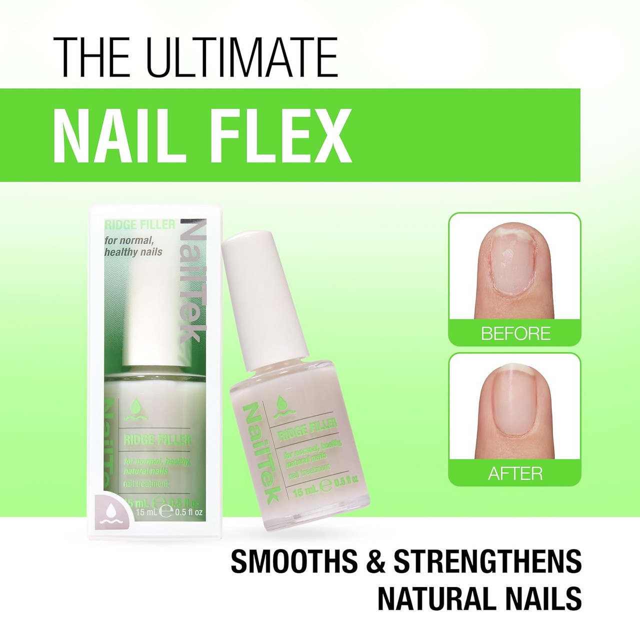 NailTek Ridge Filler Formula 1 - Ridge Filling Strengthener, 0.5 fl oz