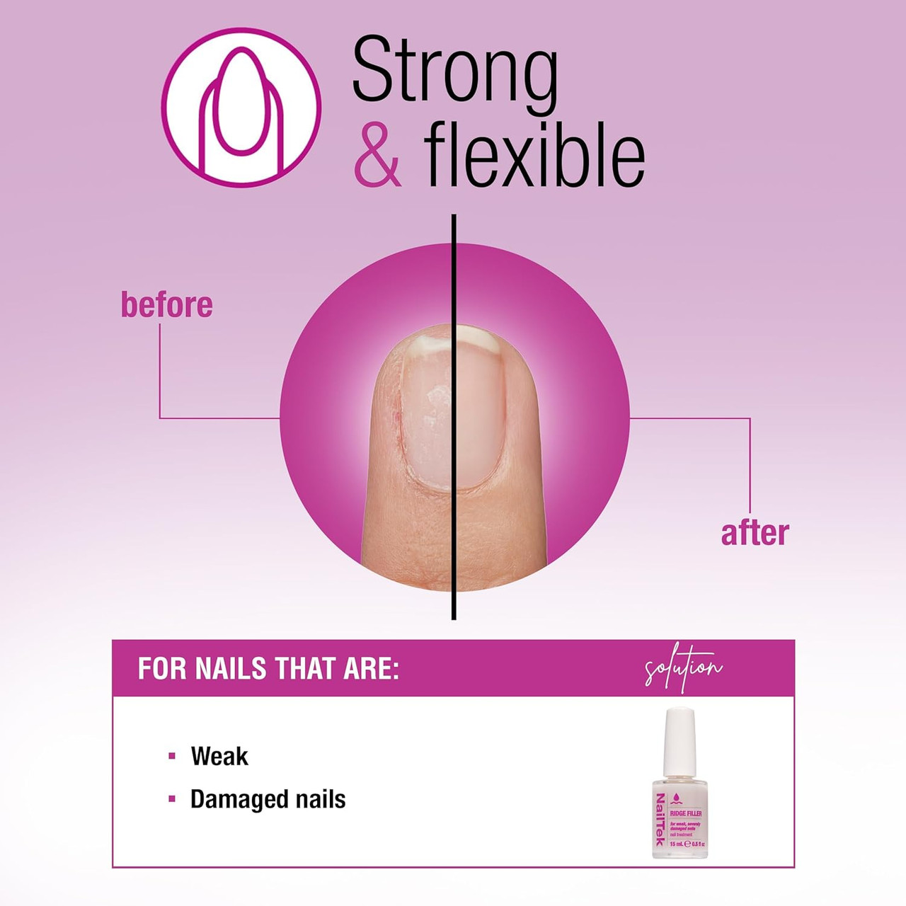 NailTek Ridge Filler Formula 4 - For Weak & Damaged Nails, 0.5 fl oz