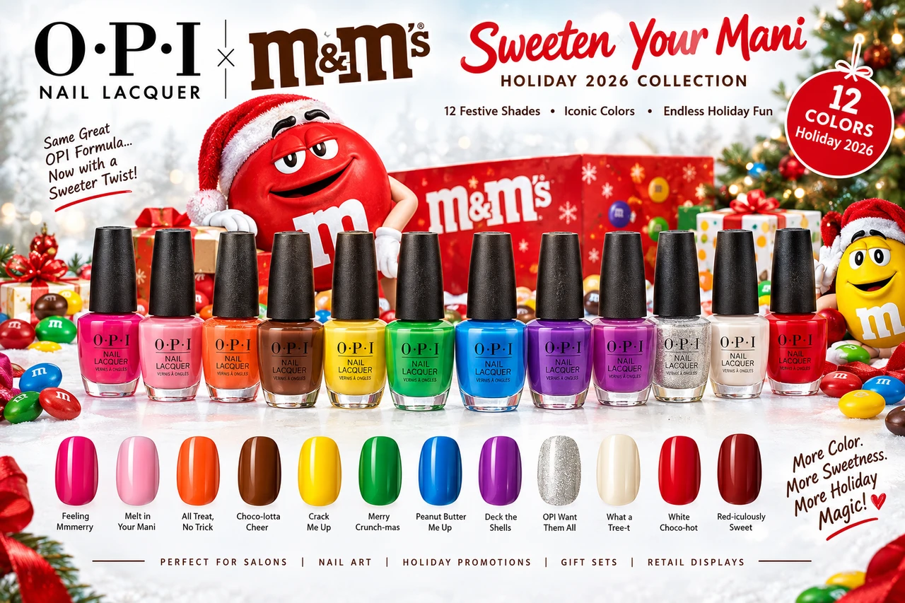 OPI x M&M'S Nail Lacquer Sweeten Your Mani x m&m Holiday 2026 Collection
