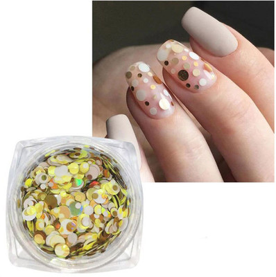 Nail Art Holographic Glitter Flakes Sparkly 3D Around Shape - Gold 02