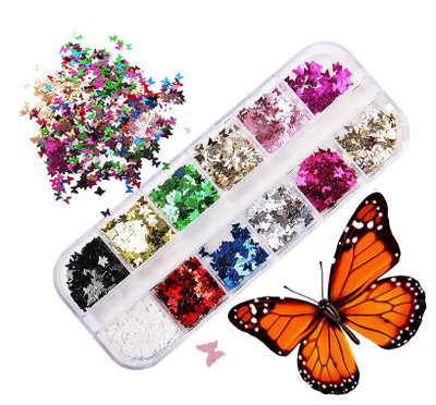 NDi beauty Ice Mylar Nail Art Sparkly Glitter Silver Laser Butterfly - 12 Colors