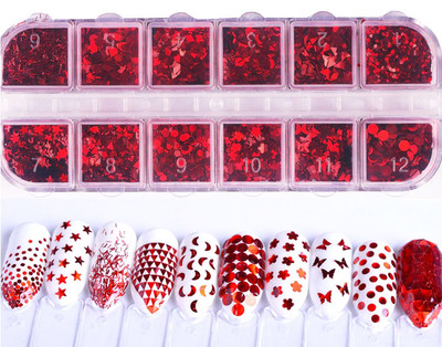 NDi beauty Nail Art Sexy Red Nail Sequins 3D Mixed Shapes - Triangle/Round/Star