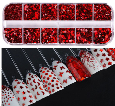 NDi beauty Nail Art Sexy Red Nail Sequins 3D Mixed Shapes - Triangle/Round/Star