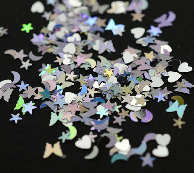 NDi beauty Nail Art Glitter Flakes Sparkling Mixed Shapes - Heart Moon Butterflies