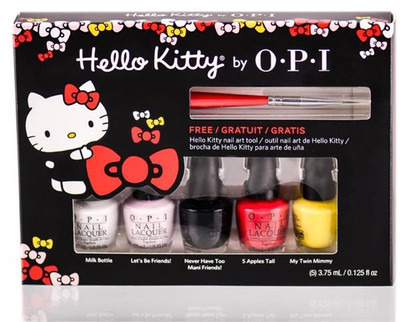 OPI Hello Kitty Nail Lacquer 5 pcs Mini Pack with Free Brush