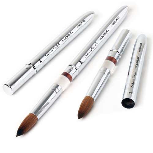 SilverGirl Kolinsky Nail Brush Chrome Aluminum Handle with Cap 24 SilverGirl Kolinsky Nail Brush Chrome Aluminum Handle with Cap 24