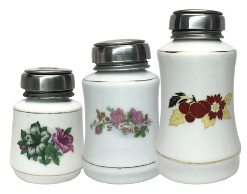 Flower Patterned Porcelain Bottle with Stainless Steel Liquid Pump
