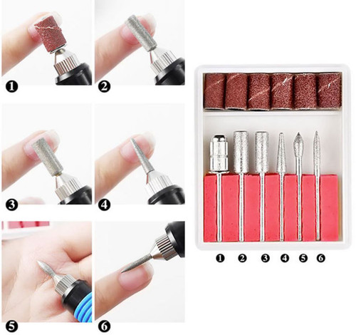 NDi beauty Diamond Nail Drill Bits Set (6 Bits + 6 sanding heads) - 3/32 Shank