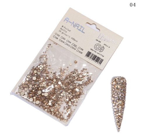 NDi beauty Crystallized HotFix Rhinestones FlatBack Mix Sizes AB Champagne - 1440 pcs