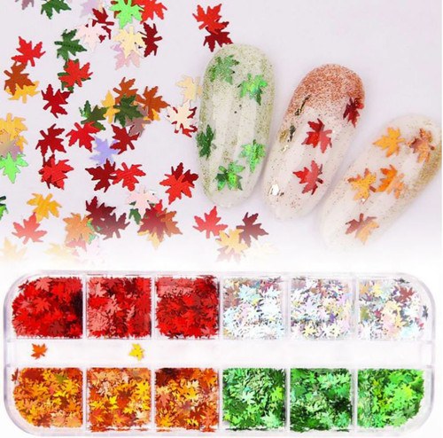 NDi beauty Ice Mylar Nail Art Sparkly Glitter Silver Laser Maple Leaf - 4 Colors