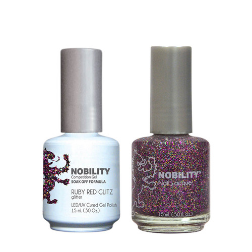 LeChat Nobility Gel Polish & Nail Lacquer Duo Set Ruby Red Glitz - .5 oz / 15 ml