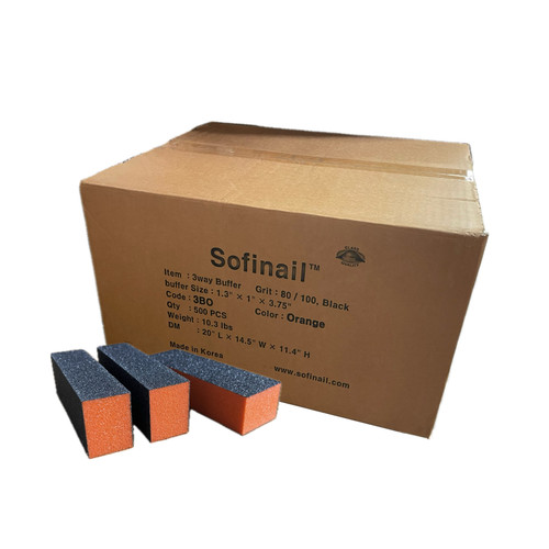 Sofinail Buffer - Orange/Black (80/100 Grit)- 3 Way - 500pcs