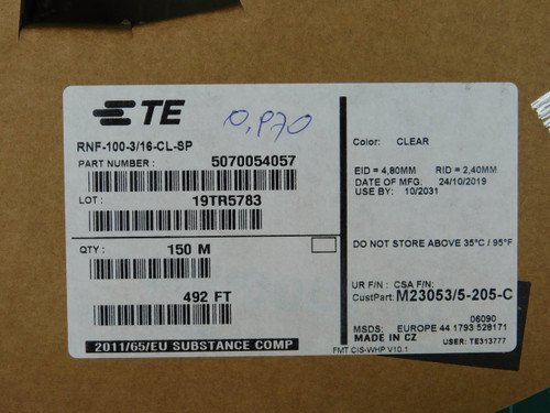 TE CONNECTIVITY 5070054057 RNF-100-3/16-CL-SP X94105 HEATSHRINK 3/16" X 492.1' CLEAR
