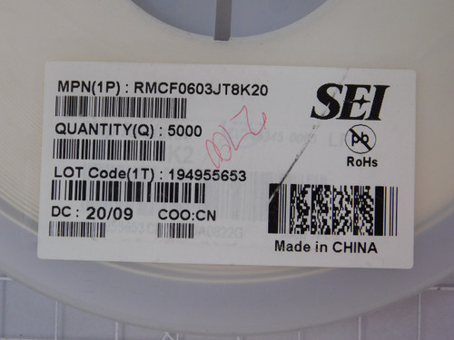 SEI RMCF0603JT8K20  X91134 RES 8.2K OHM 5% 1/10W 0603 SEI RMCF0603JT8K20  X91134 RES 8.2K OHM 5% 1/10W 0603