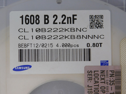 SAMSUNG CL10B222KB8NNNC  X91131 Multilayer Ceramic Capacitors MLCC - SMD/SMT 2.2nF+/-10% 50V X7R 1608