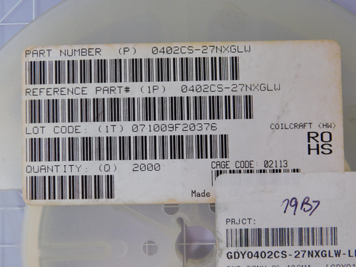 Lot of 344 COILCRAFT 0402CS-27NXGLW  X93190 Fixed Inductors 1005 27nH Unshld 2% 400mA 300mOhms AECQ2