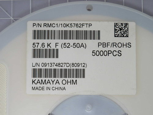 KAMAYA RMC1/10K5762FTP  X95782 Thick Film Resistors - SMD 0805 57K6 1% Lead Free