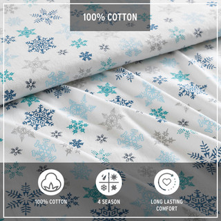 Thumbnail 8: Eddie Bauer Eddie Bauer Tossed Snowflake Cotton Flannel Sheet Set 