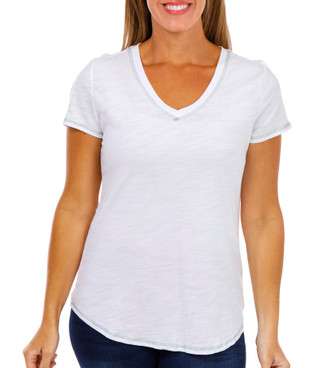 Thumbnail 1: Blue Sol Blue Sol Womens Solid Luxey Short Sleeve V-Neck Top 