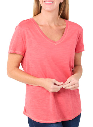Thumbnail 2: Blue Sol Blue Sol Womens Solid Luxey Short Sleeve V-Neck Top 