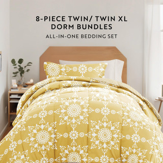Thumbnail 11: IENJOY HOME 8 Piece Yellow Patterned Comforter Dorm Set Bundle 