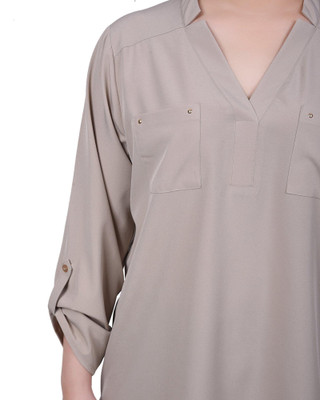Thumbnail 2: NY COLLECTION NY Collection Petite Roll Tab Sleeve Blouse With Pockets 