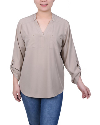 Thumbnail 1: NY COLLECTION NY Collection Petite Roll Tab Sleeve Blouse With Pockets 