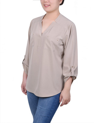 Thumbnail 4: NY COLLECTION NY Collection Petite Roll Tab Sleeve Blouse With Pockets 