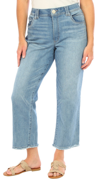 Thumbnail 3: Democracy Democracy Petite 28 in. Ab Solution Straight Leg Fray Jeans 