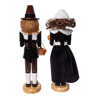 Thumbnail 4: Kurt Adler 15 in. Pilgrim Nutcrackers 2-Piece Set Grateful Patch 