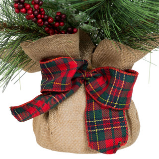 Thumbnail 5: Kurt Adler Kurt Adler 18-Inch Berries and Plaid Ribbon Green Tree 