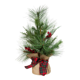 Thumbnail 1: Kurt Adler Kurt Adler 18-Inch Berries and Plaid Ribbon Green Tree 