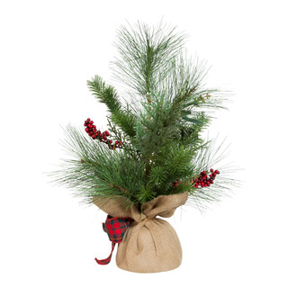 Thumbnail 4: Kurt Adler Kurt Adler 18-Inch Berries and Plaid Ribbon Green Tree 
