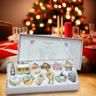 Thumbnail 1: NOBLE GEMS Noble Gems 12 Pc. Newlyweds Glass Tree Box Ornament Set 