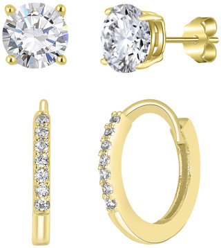 Thumbnail 1: Signature Signature Duo Rhinestone Gold Plated Hoop And Stud Earrings 